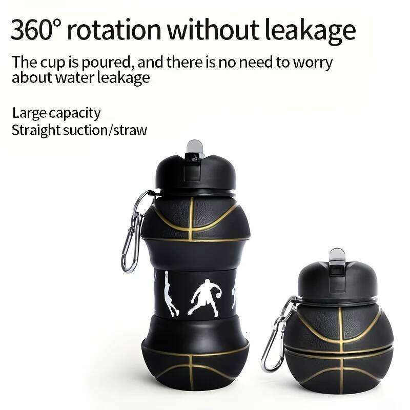 Creative Basketball Theme Silicone Water Bottle - Foldable and Stretchable, with Mountaineering Buckle, Insulated Z260314
