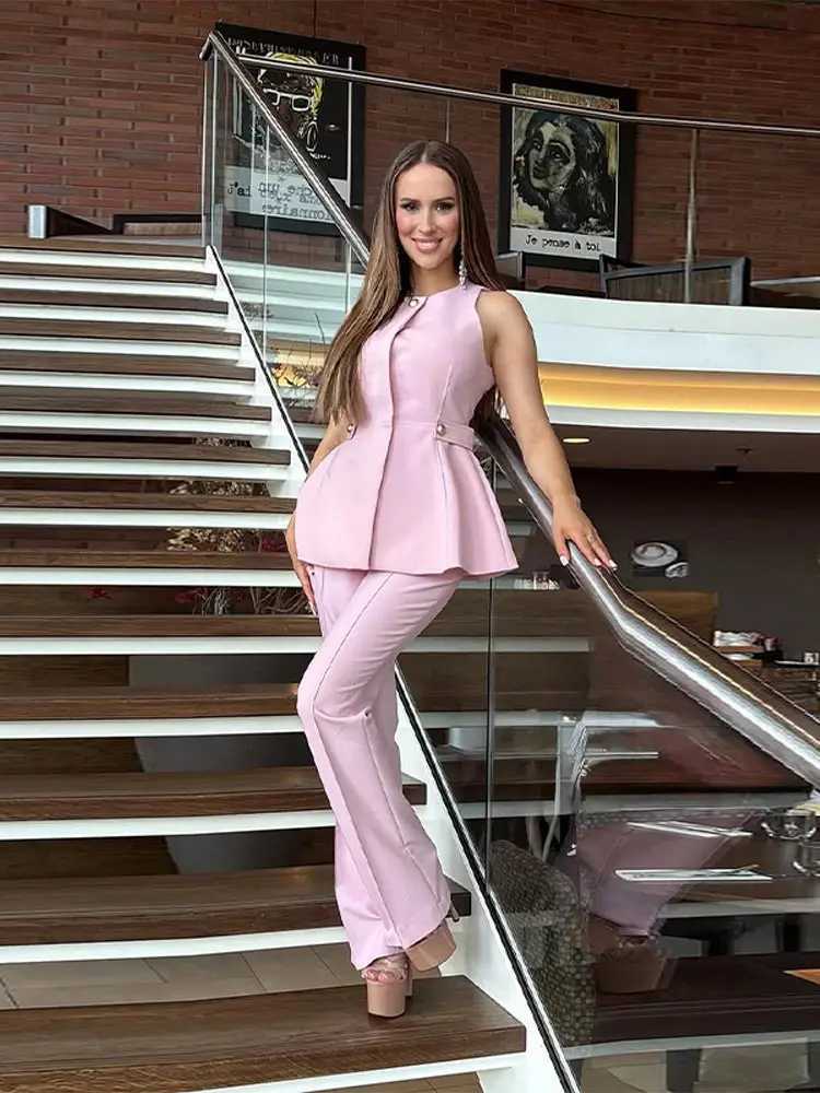 Womens Waist-Closed Vest Pant Suits Sleeveless O-Neck Solid Lady Sets 2025 Summer Fall Fashion 2 Pieces Set Women Outfits M260313