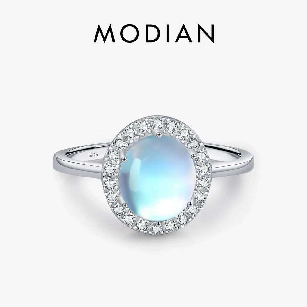 MODIAN 925 Sterling Silver Delicate Luxurt Oval Moonstone Party Finger Ring Shiny Rainbow Color Fine Jewlry For Women Gift H260312