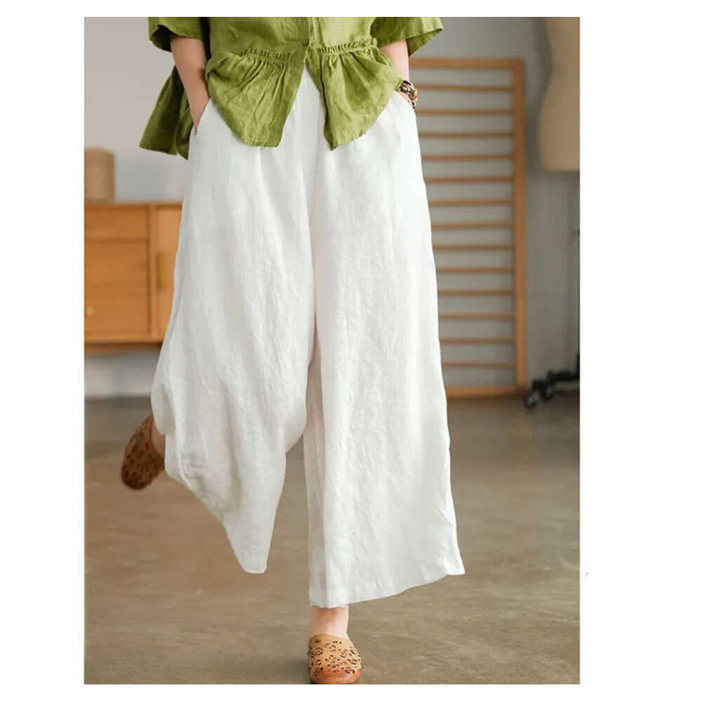 Capris Casual Simplicity Summer Solid Color Wide Leg Stylish Women's Clothing Elastic Waist Pockets Loose Vintage Cropped Pants 230422 Z260312