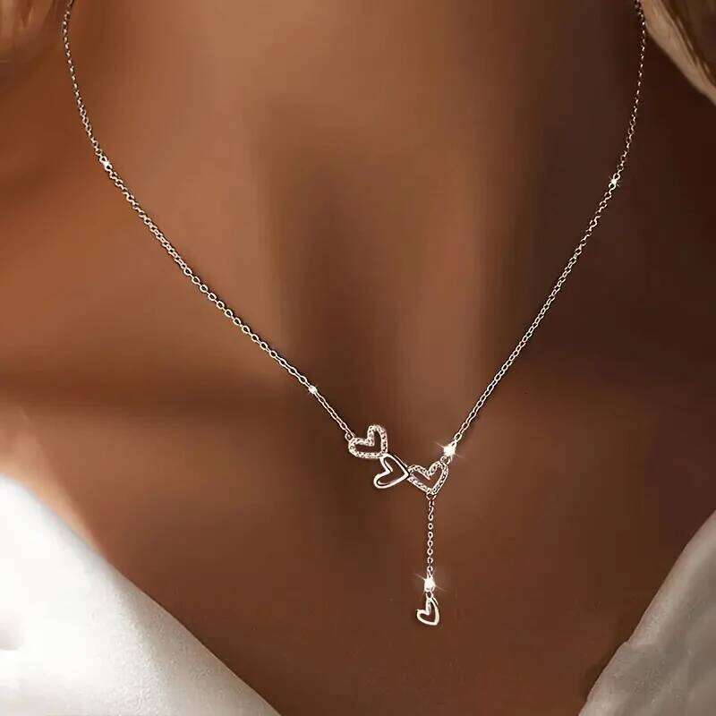 Minimalist Gold Silver Color Synthetic Zircon Heart-shaped Pendant Necklace, Personalized Fashionable Women's Necklace H260312