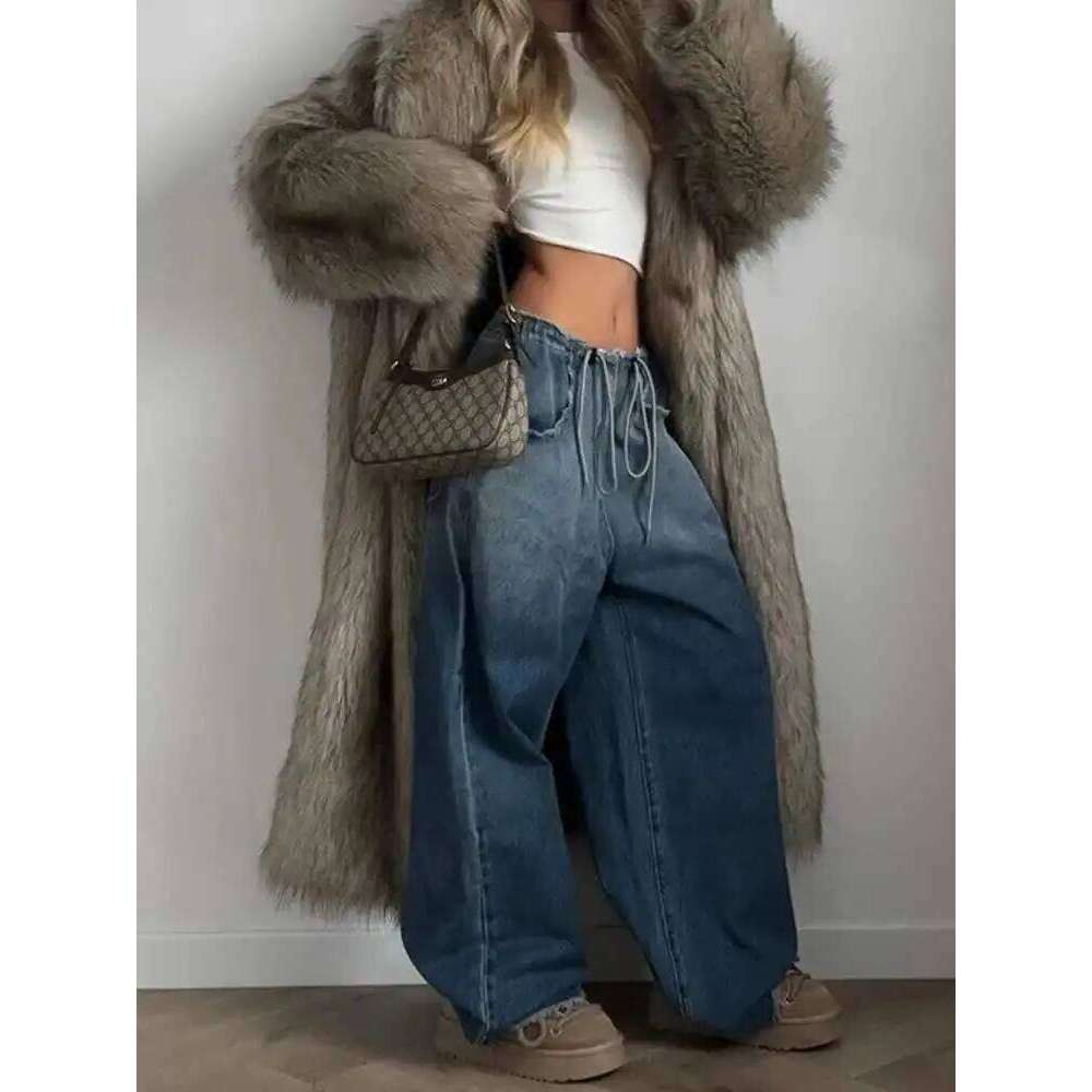 UCXQ Street Trend Outerwear European Style Lapel All Match Loose Casual Long Women's Faux Fox Fur Coat 2025 Autumn Winter 3C2946 Z260313