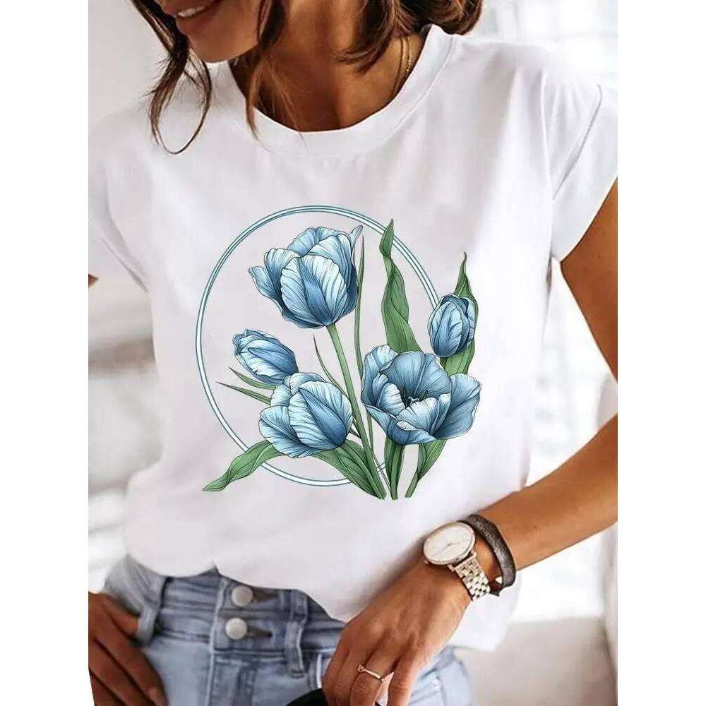 Clothes T Female Clothing For Women Graphic Tee Fashion Lady Sweet Flower 90s Casual Top O-neck Short Sleeve Print T-shirts Z260314