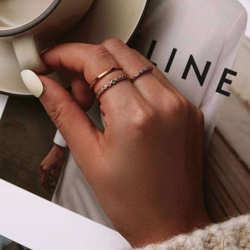 WOSTU 925 Sterling Silver Fashion Rainbow Round Dazzling Zircon Heart Finger Rings For Women Fine Wedding Jewelry CQR714 H260312