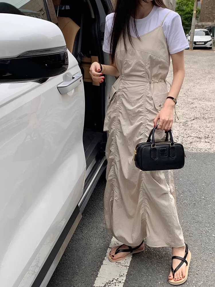 Ele Summer V-ne Pleated Waist-cinching Dr with Large kets Womens ter Dr High Waist Commute Sle Other MatT260314