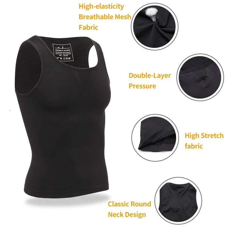 Mens Slimming Body Shaper Shapewear Abs Abdomen Compression Shirt to Hide Gynecomastia Moobs Workout Tank Tops Undershirts 26Y0313
