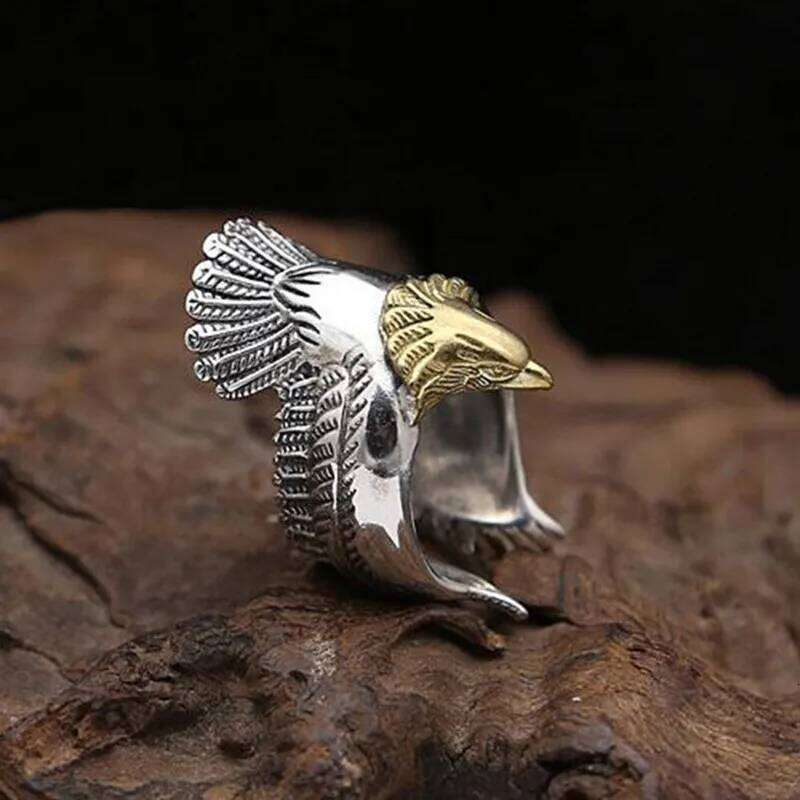 Buyee 925 Sterling Silver Unique Big Finger Cute Golden Eagle Head Open Ring for Men Women Punk Animal Fine Jewelry Circle H260312