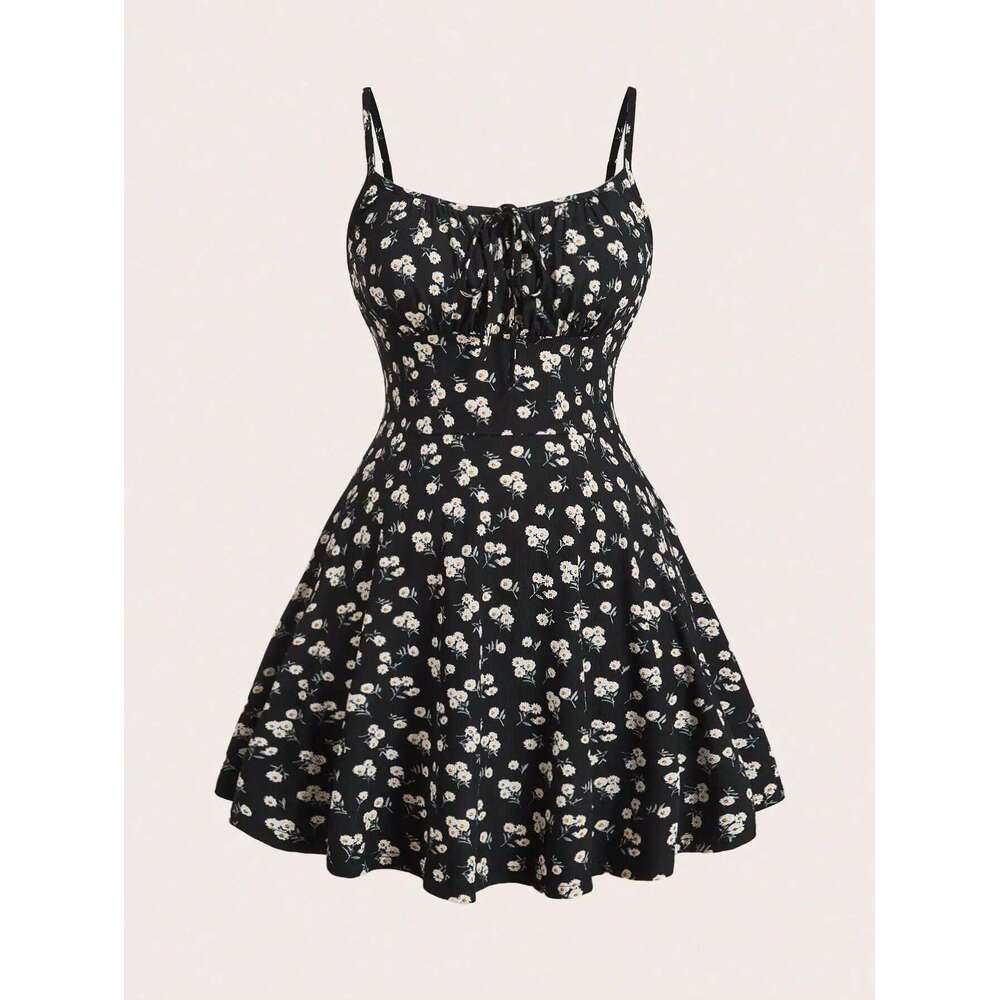New fashion floral elegant sleeveless thin strap camisole dress