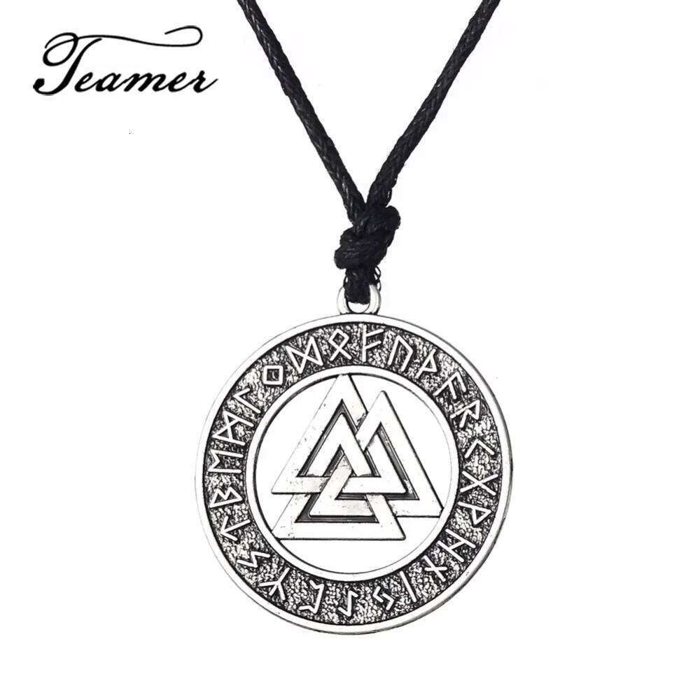 Teamer Vintage Men Ethnic Viking Warrior Scandinavian Amulet Valknut Odin's Symbol of Norse Runes Pendant Necklace H260312