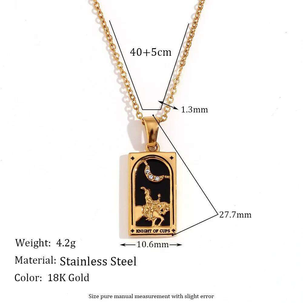 YILUOCD Original Zirconia Card Necklace Classic Tarot Queen r Magician Moon Wealth Amulet Stainless Steel Jewelry H260312