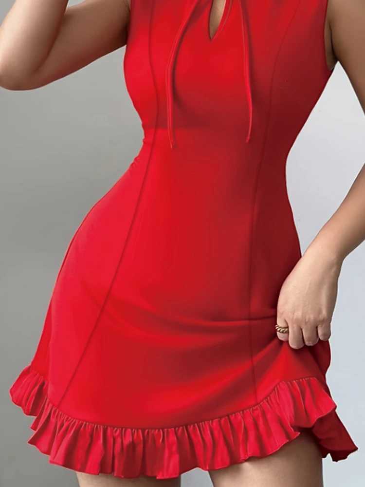 Sexy Short Sleeveless Mini Dress Pure A-Line Mini Skirt Fashion New Arrival Womens Clothing Fashion Temperament Bowknot DressT260316