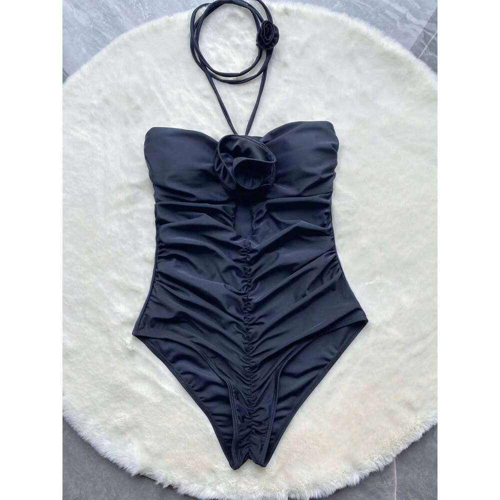 Sexy Black 3D Flower One Piece Swimsuit Female Bathing Monokini Swimwear 2026 New Hollow Out Swimming Suit for Women Y260303
