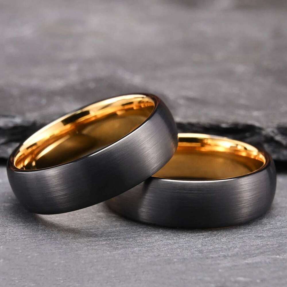 7mm black tungsten steel inner electroplated golden brushed treatment men and women wedding ring daily accessories H260312