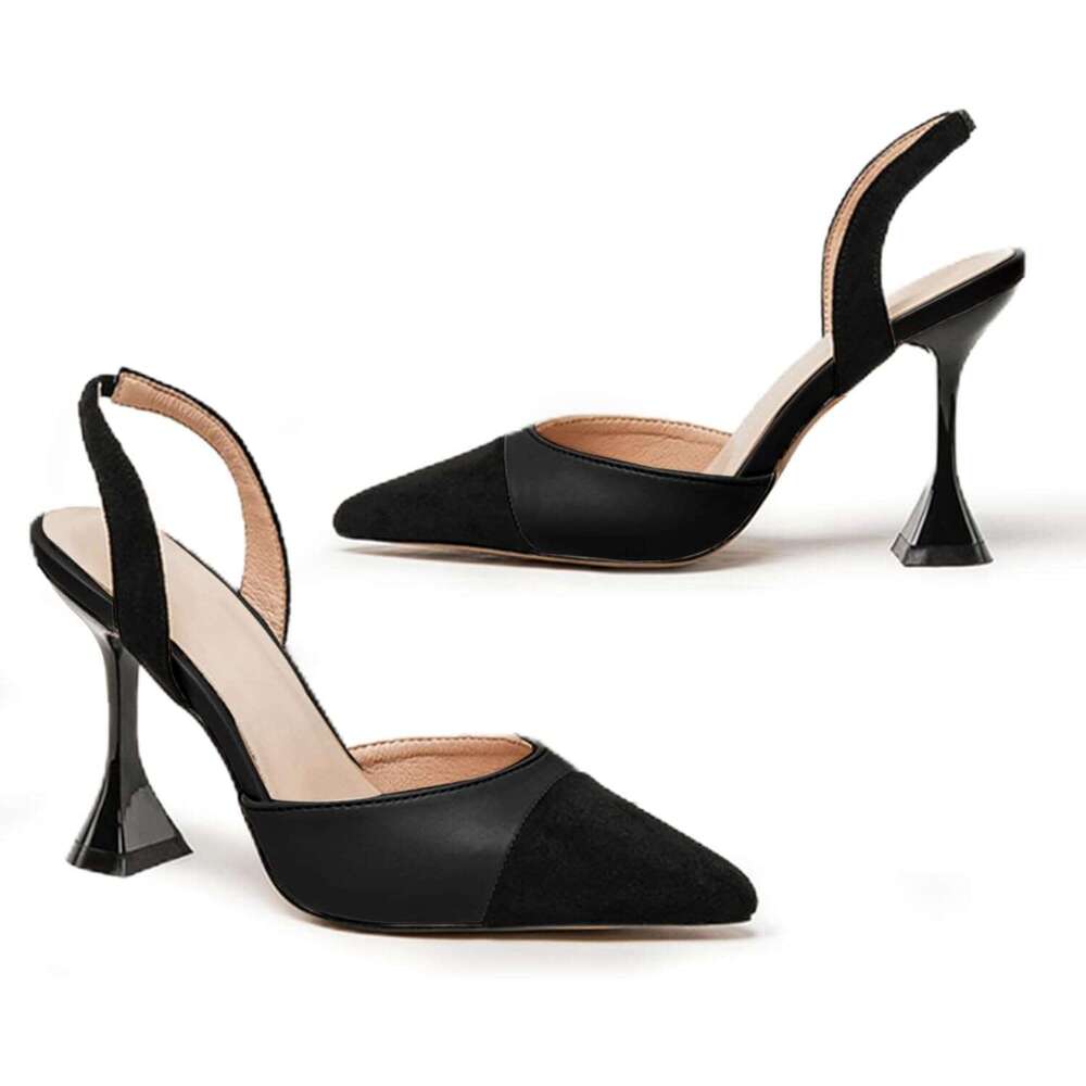 Women S Slingback Pumps Pointed Toe Slip On Stiletto Heels Patchwork Dress Party Shoes MOJIDASHU