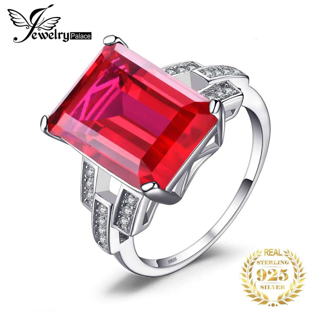 JewelryPalace 9.1ct Red Created Ruby 925 Sterling Silver Solitaire Wedding Engagement Ring for Women Party Fine Jewelry Gift H260312