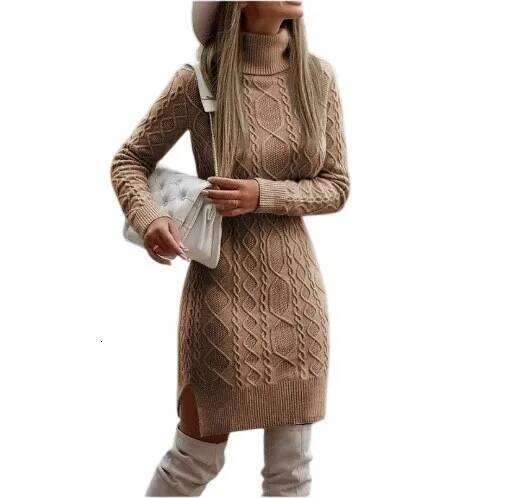 Basic Slim-Fit Long-Sleeved Pullover High Collared Fashion Solid Color Medium-Length Sweater Dress for Skirt Z260313