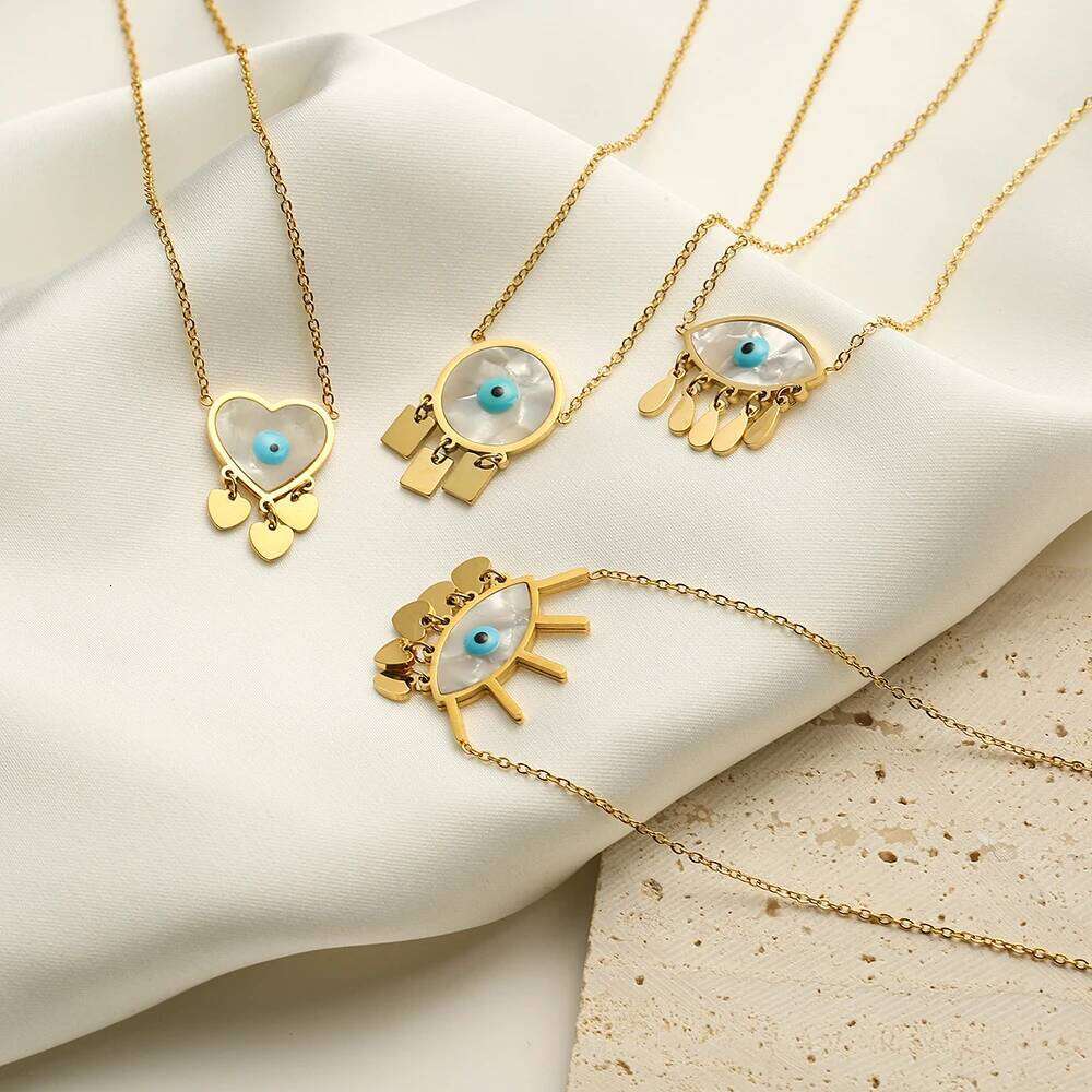 2024 New Fashion Stainless Steel Chain Gold Color Expoxy Evil Eye Pendant Necklace For Women Girl Female Accessories H260312