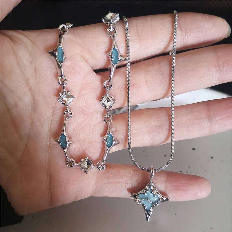 Molten Liquid Metal Star Rhinestone Stainless Steel Chain Necklace For Women Egirl Trend Aesthetic Choker Y2K Jewelry H260312