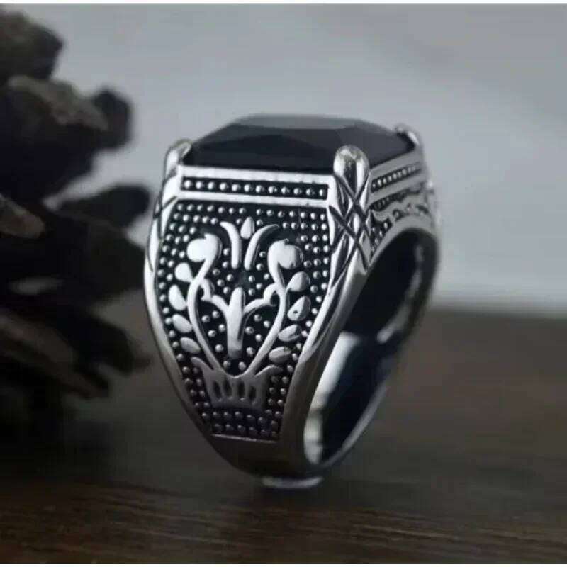 Solid stainless steel Lucifer Rings with Black Onyx Natural Stone Handmade Statement Ring TV Show Jewelry H260312