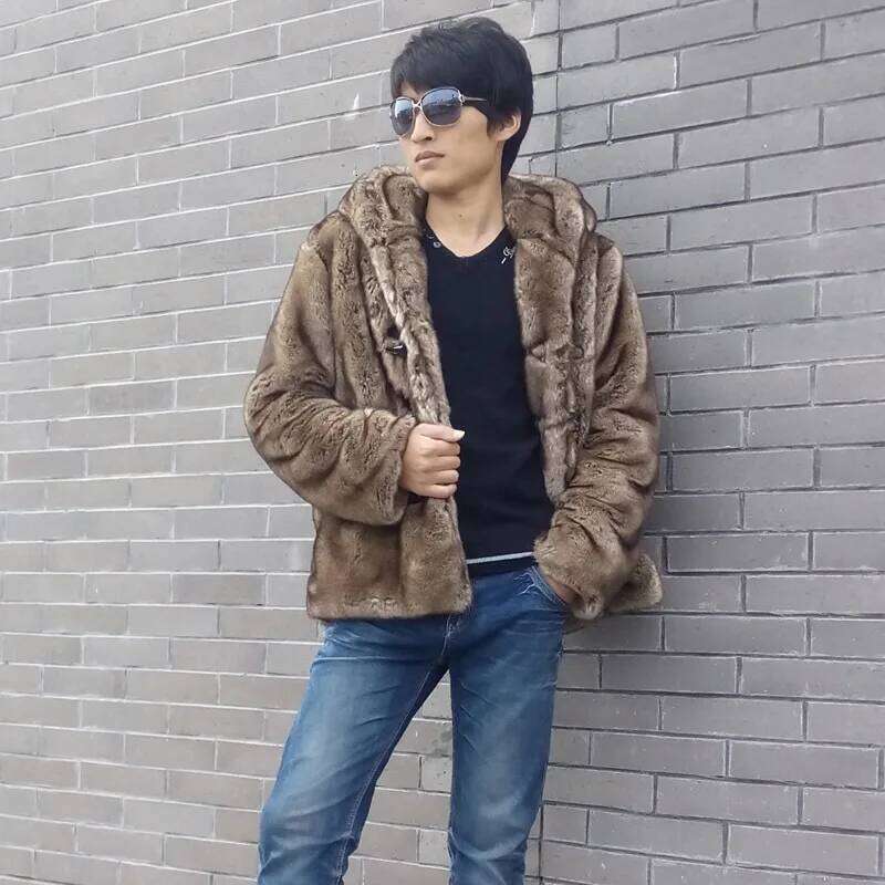 Hooded Men Mink Faux Jackets Cardigan Coat Outerwear Single Breasted Jacket Thick Warm Fur Pockets Casual Winter 2025 Z260313