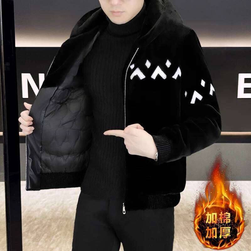 2025 Winter Leopard Print Fur Jacket Men Thick Warm Hooded Casual Cotton Jackets Social Business Faux Mink Coat Z260313