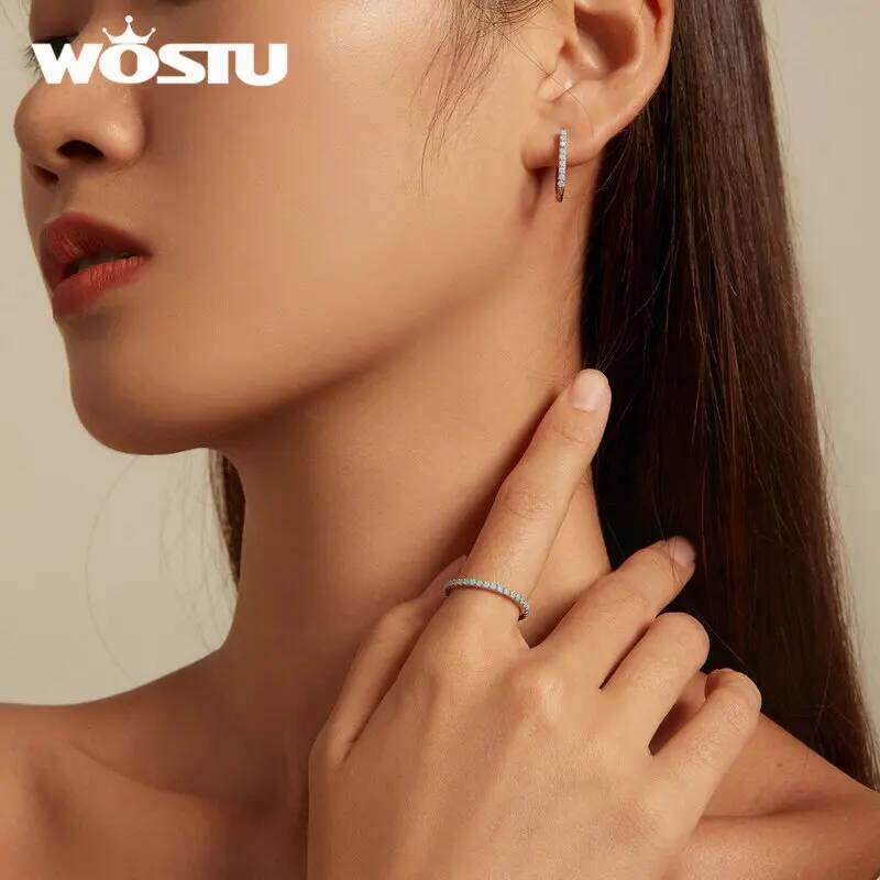 WOSTU 925 Sterling Silver Rainbow Blue Fire Opal Clear Zircon Simple Engagement Rings For Women Classical Roud Stacking Ring New H260312