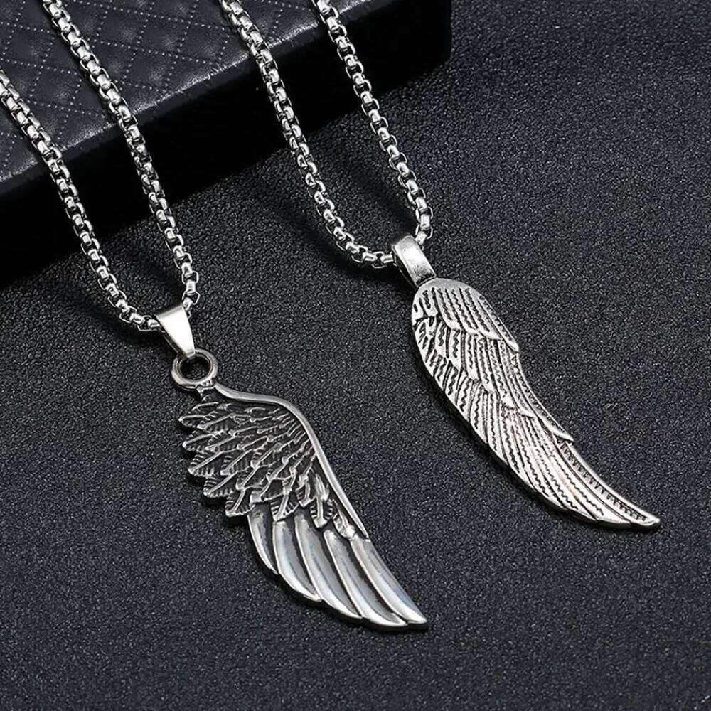 Retro Feather Wings Pendant Necklace For Men Women Hip Hop Style Silver Color Stainless Steel Neck Chain Fashion Jewelry Gifts H260312