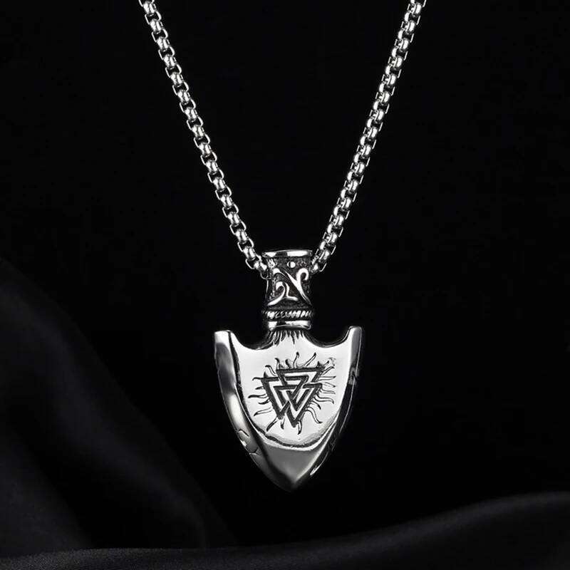 Triangle Shield Pendant Necklace For Men Women Vintage Hip Hop Punk Silver Color Viking Stainless Steel Chain Neck Accessories H260312