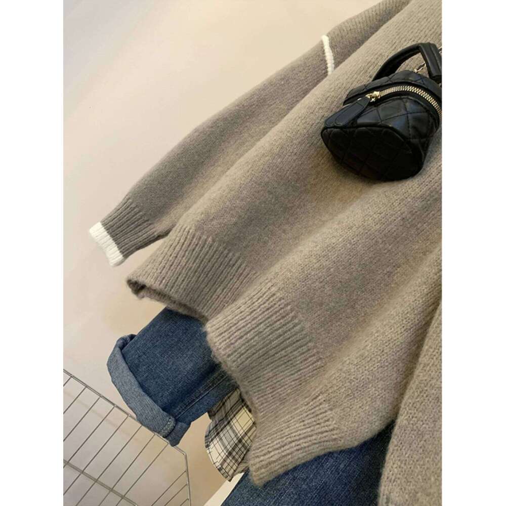 Soft Color Block Sweater Women Autumn Winter Loose Lazy Style Knit Pullover Female Casual Long Sleeved O-neck Versatile Top Z260314