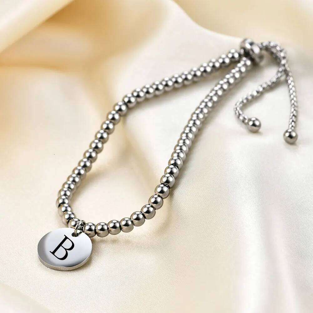 Simple titanium stainless steel bead 3MM string bracelet, adjustable round 26 English letters Z260313