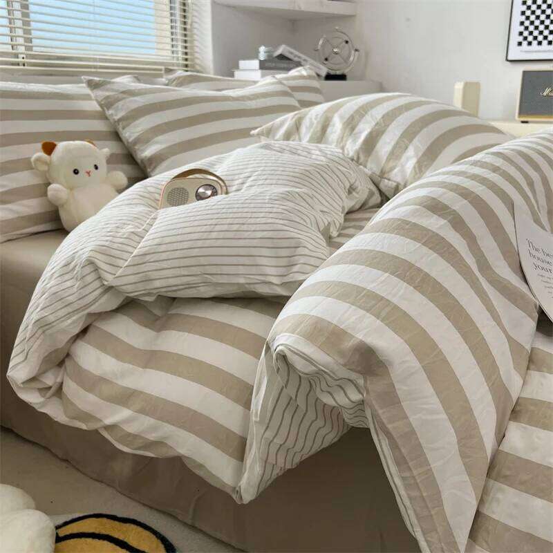 Washed Cotton Striped Style Bedding with Duvet Cover Pillowcase Skin-friendly Ultra Soft Bed Sheet Set 200x230 220x240 H260312 - view 3