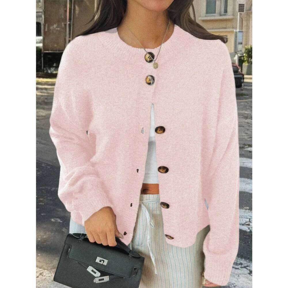 2025 Fall Winter New Fashion Women's Sweater Loose-fit Knit Cardigan Single-button Closure Solid-color Minimalist Top Jacket Z260313