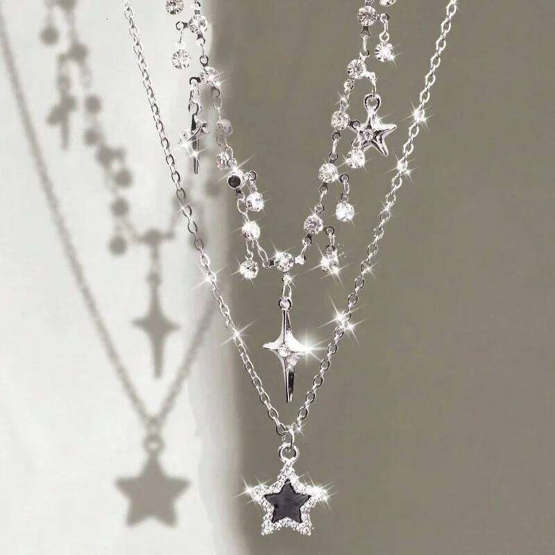 New Fashion Chain Star Double Layer Necklace, Women's Personalized Trendy Daily Versatile Accessories Jewelry Gifts H260312