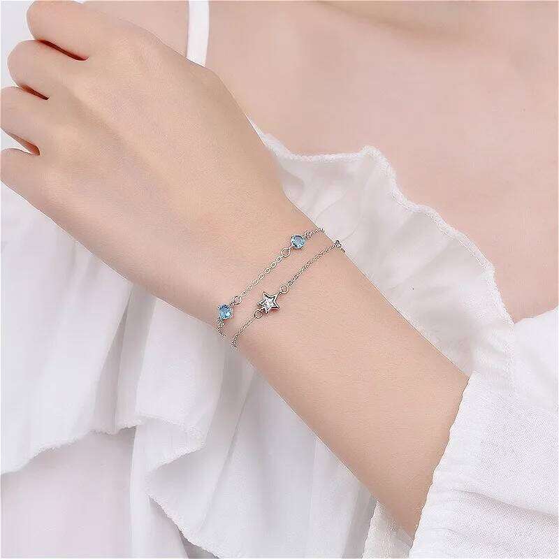 925 Sterling Silver Blue White Crystal For Women Luxury Sparkling Double Layer Star Bracelets Elegant Jewelry Z260313