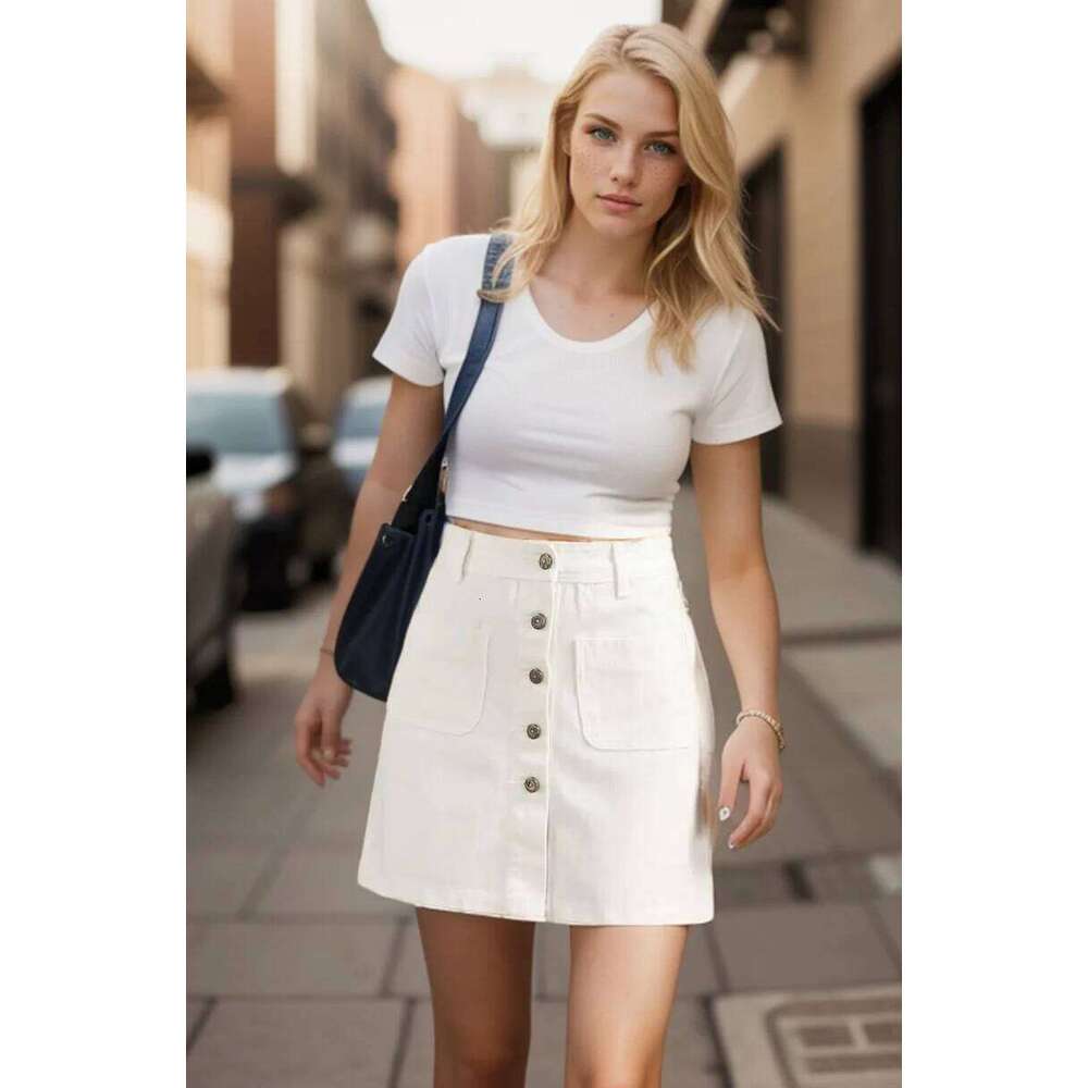 Womens Spring Summer Classic A Line Short Denim Mini Skirt Button Off Double Pockets Harajuku Sexy Y2K Falda Jeans Skirts Z260314