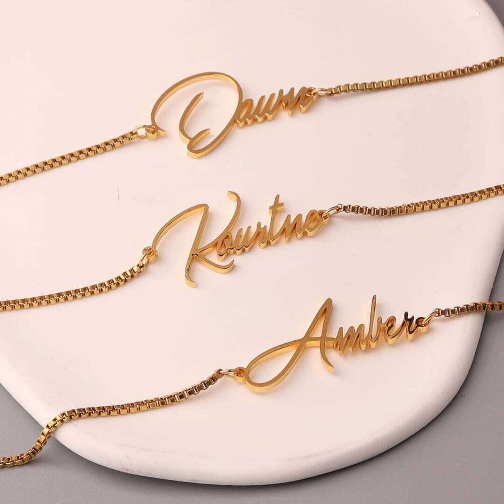 Gold with Box Chain Custom Name Necklace Handmade Jewelry Personalised Birthday Gift for Her Mom H260312