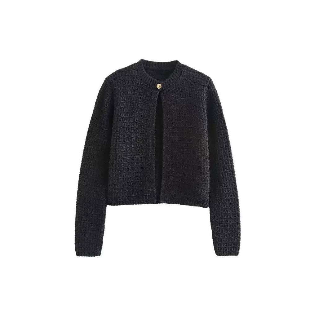 Women's Front Button Knit Cardigan Sweater, O Neck, Long Sleeve, Female Outerwear, Chic Tops, Fashion Z260313