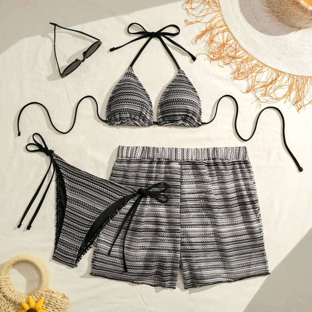 2026 Triangle String Bikinis Women 3 Pieces Swimwear Female Sexy Padded Swimsuit Bathers Bathing Swimming Swim Suit Beachwear Y260303