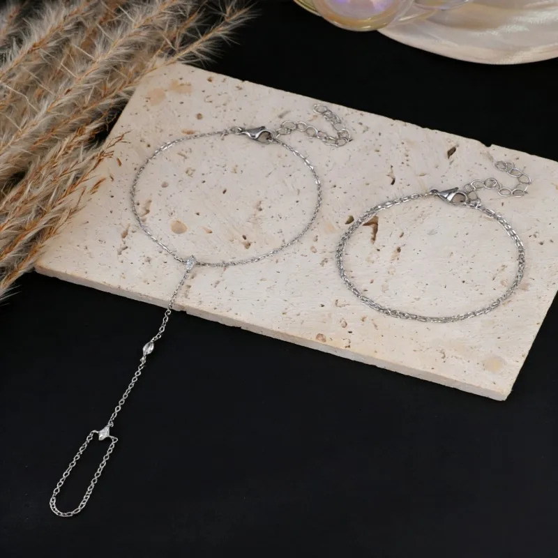 2pcs Elegant Sparkling Cubic Zirconia Multi-Layer Stacked Finger Ring Bracelet Set for Women Niche Trendy Bracelet Jewelry Gifts 260313