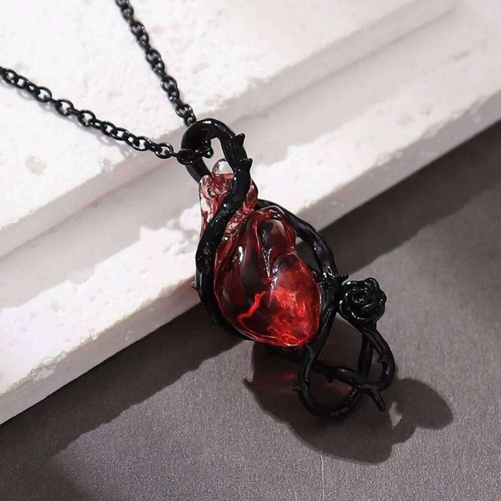 Heart Couple Pendant Necklace, Thorn Vine Flower Clavicle Chain Halloween Pendant, A Holiday Gift For Friends H260312