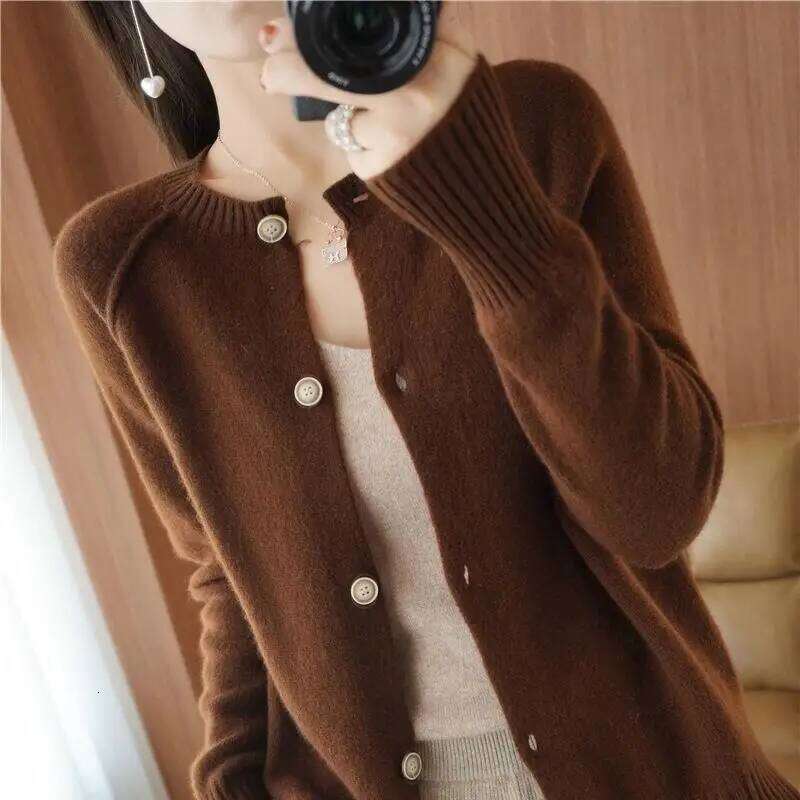 Woman Sweater Autumn Winter O-neck Single-Breasted Loose Solid Color Cardigan New Casual Fashion Elegant Women's Knitting Coat Z260313