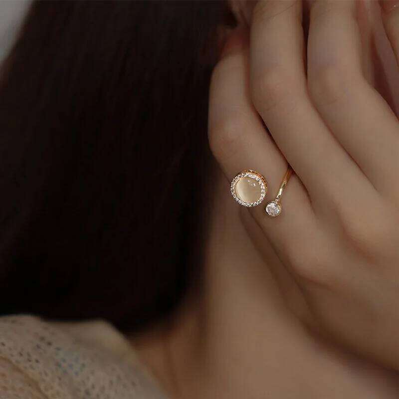 Korea Opal Rotating Anxiety Rings For Women Gold Color Zircon Wedding Ring Adjustable Girls Anti Stress Fidget Jewelry Gift H260312