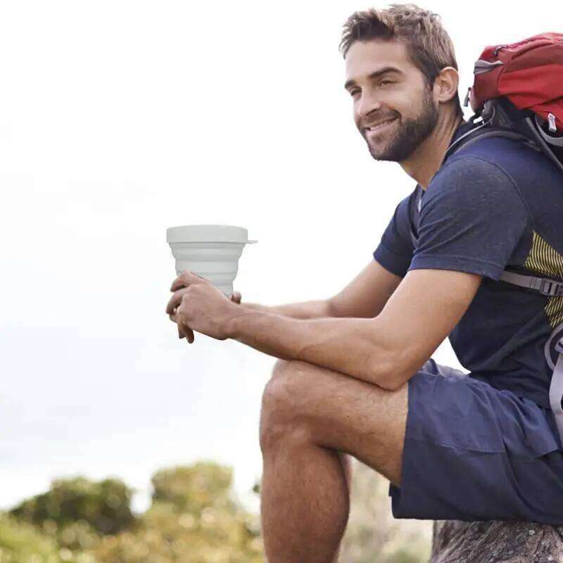 Folding Camping 150ml Portable Silicone Water Cups Drinking Pocket Size Foldable Cup With Lid for Outdoor Hiking Fishing Z260313