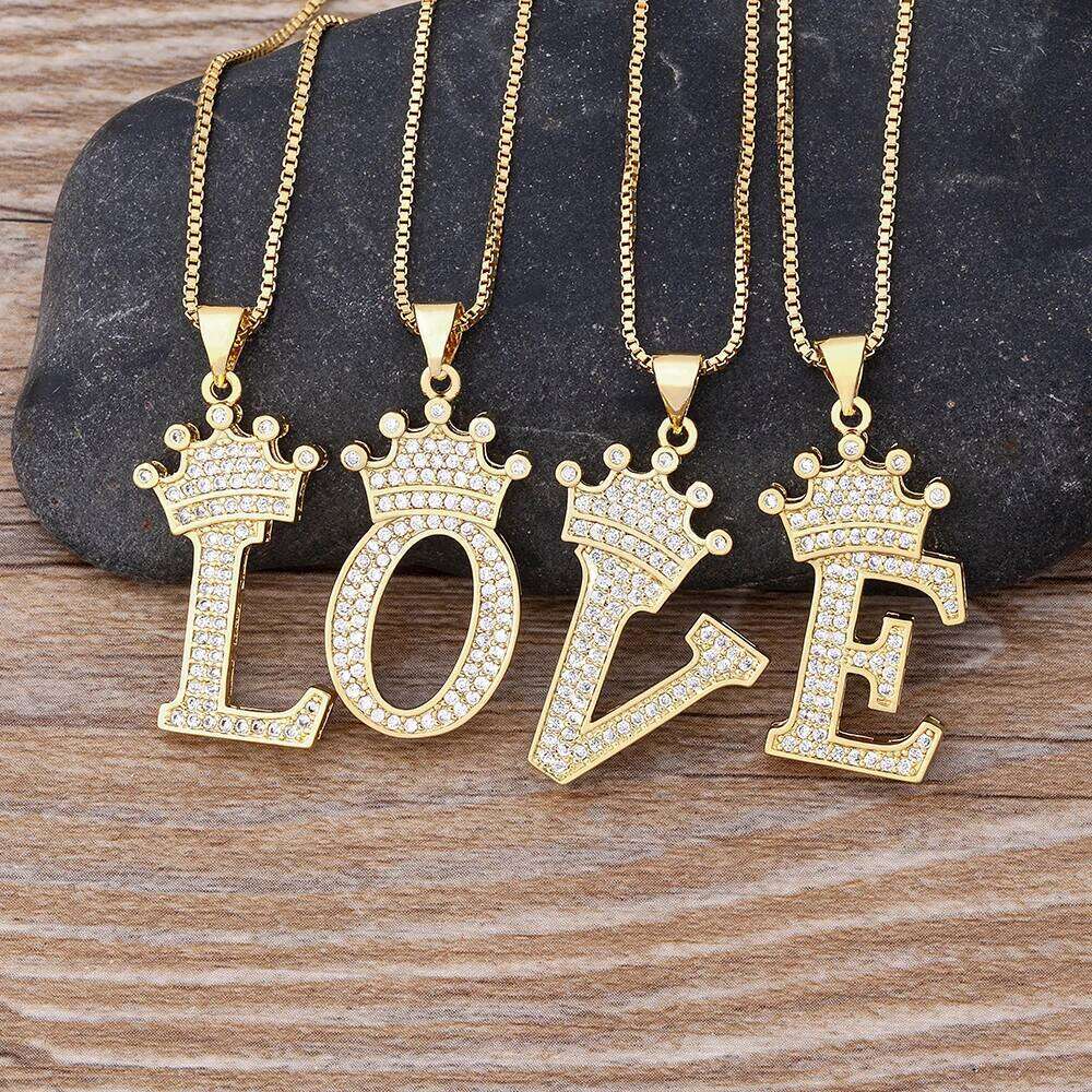Nidin New Copper Zircon A-Z Crown Alphabet Pendant Chain Necklace Hip-Hop Style Fashion Woman Man Initial Name Jewelry H260312