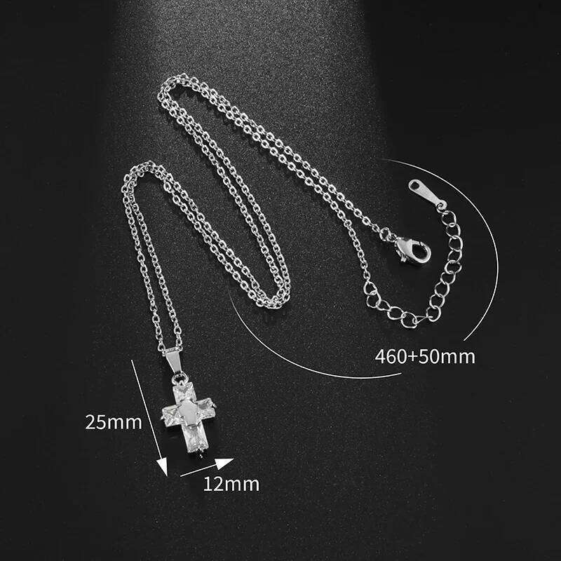 Delicate Crystal Cross Pendant Women Girls Necklace Elegant Party Wedding Jewelry Catholic Amulet Gift H260312