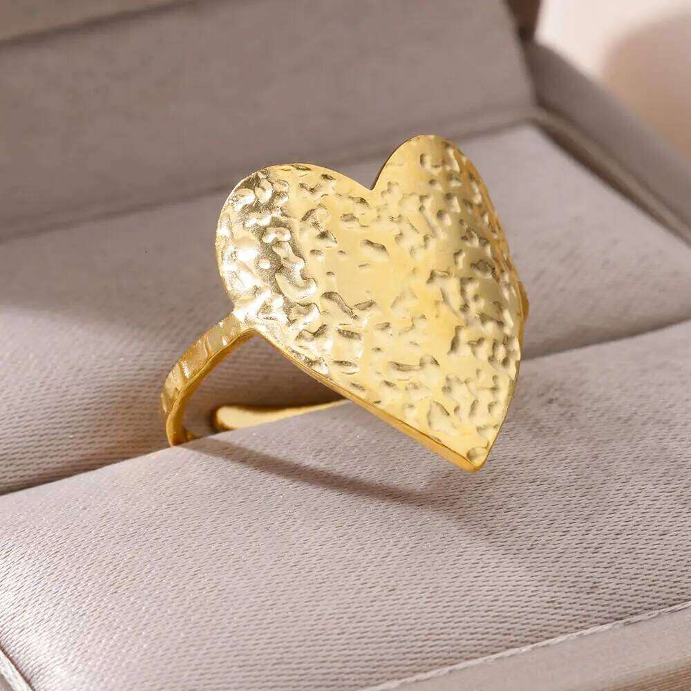 Stainless Steel Heart Rings For Women Gold Color Open Geometric Ring 2024 Trending Wedding Aesthetic Fashion Jewelry H260312