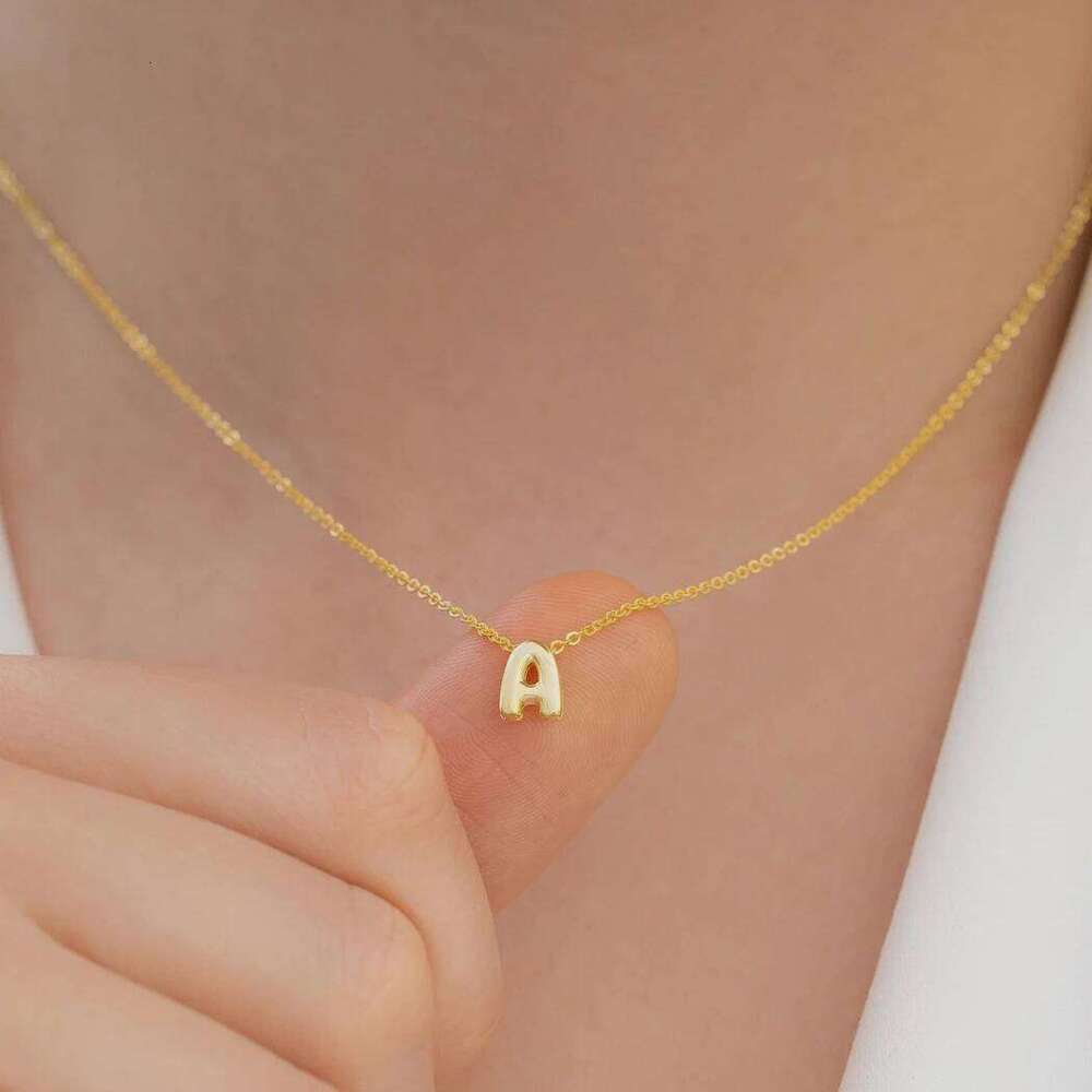 Tiny Gold Color Bubble Balloon Initial Letters Charms Chocker Necklaces for Women Single Alphabet Chains Personalized Jewelry H260312