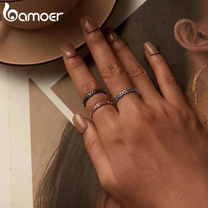 bamoer 925 Sterling Silver Lucky Eye Blue Crystal Crown Heart Spades Black Gem Ring for Women Wedding Jewelry Anillo H260312