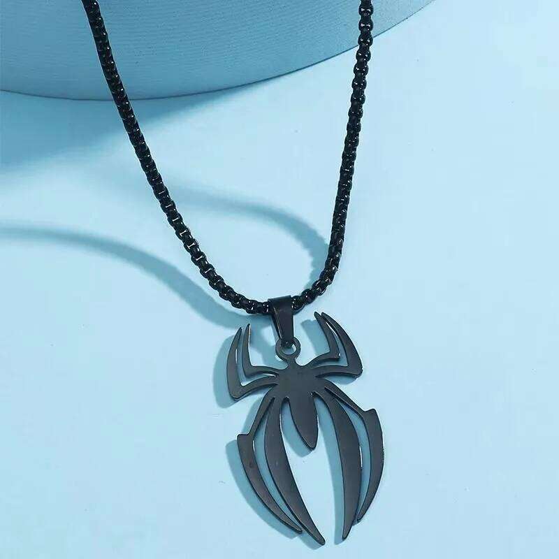 Superhero Spider Logo Cosplay Necklace Men Stainless Steel Pendant Chain Choker Jewelry Accessories Props Gift H260312