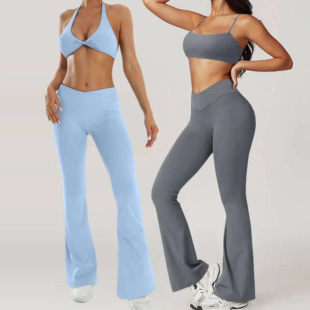 Gym Leggings Women High Flared Pants Cross Waist Sport Tights Ladies Push Up Fitness Leggin Workout Clothes 26Y0313